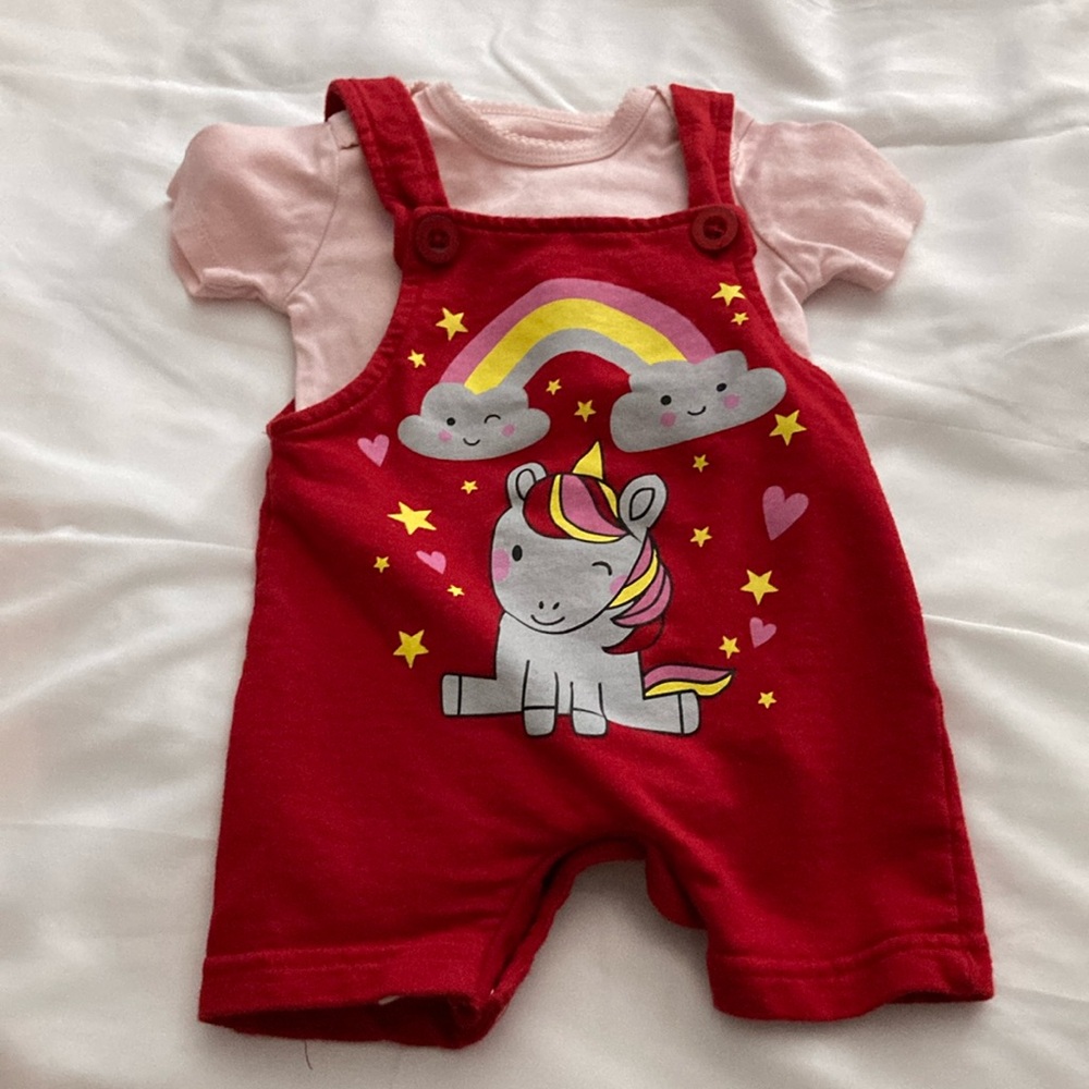 Baby Girls Overalls completed with extra shirt. 12 Months Set. Great shape.